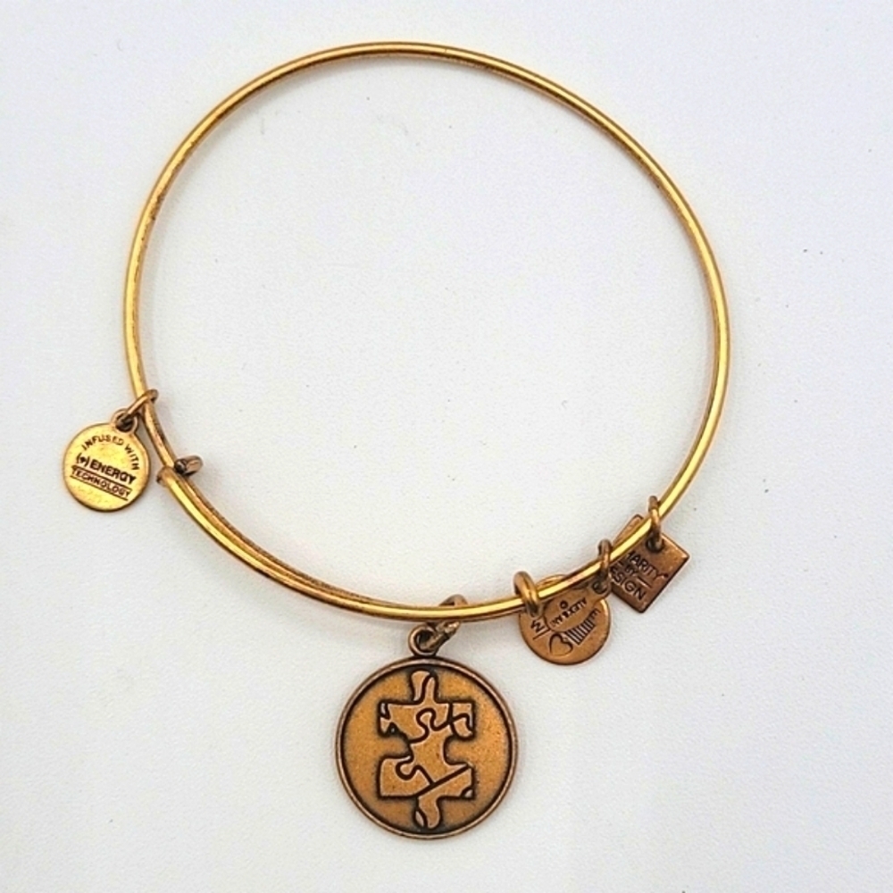 Alex and Ani Rafaelian Gold Bangle Bracelet Autism Awareness Puzzle Piece